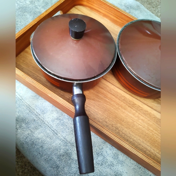 Vintage MCM Regal Ware Inc striped wooden handled 2 and 5 qt pots with lids - Picture 6 of 15